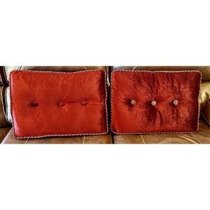 Arabella Hemisphere Burgundy Velvet Accent Pillows Set of 2 19x13" Braided Trim
